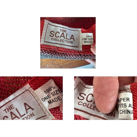 VTG The Scala Collection Black Straw Weave Hat Flower Embellishments Cru… - Picture 11 of 12